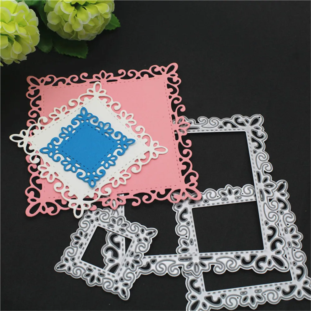 3PCS Pierced Frame Cut Dies Scrapbooking Steel Cutting Dies Stencils Embossing DIY Card Photo Album Template Metal Craft