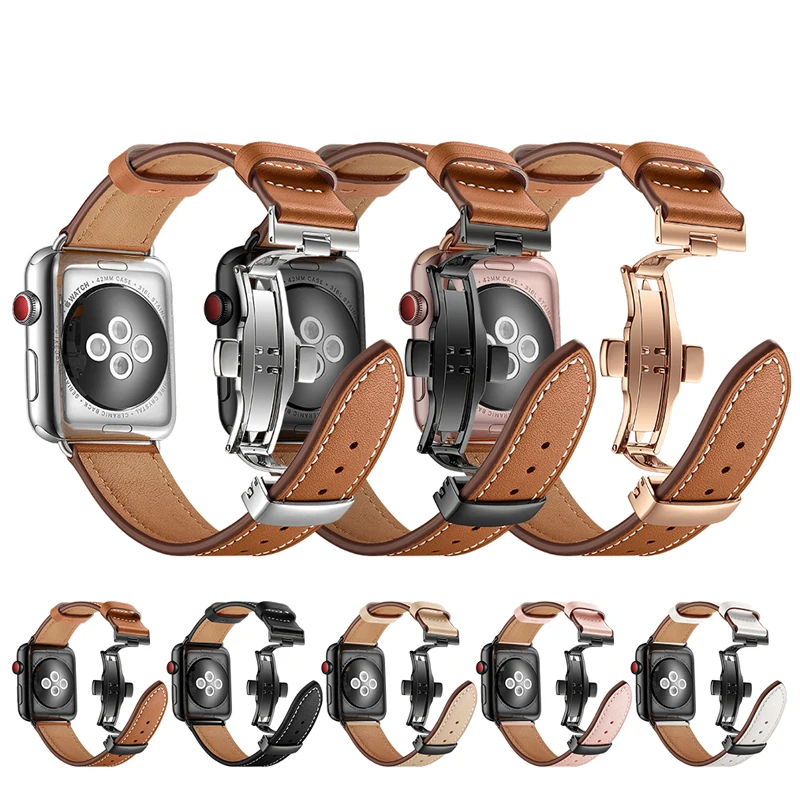 Металлический ремешок с бабочкой для apple watch 42 мм 44 мм 40 мм 38 мм серия 5 4 3 2 1 браслет из натуральной кожи для iwatch