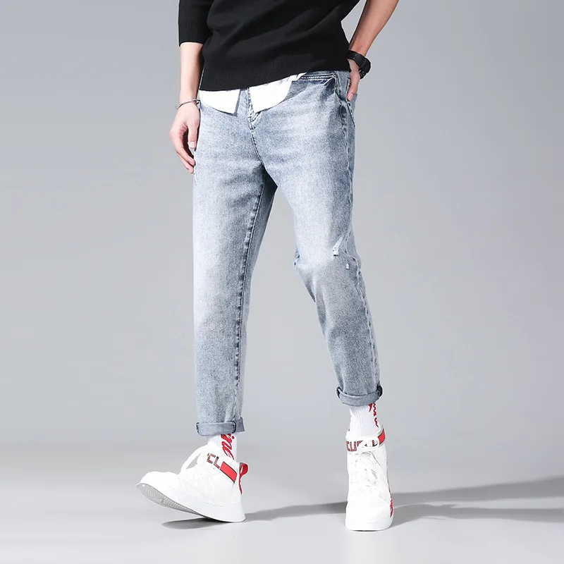 QYLVAWOY Spring ripped jeans light 
