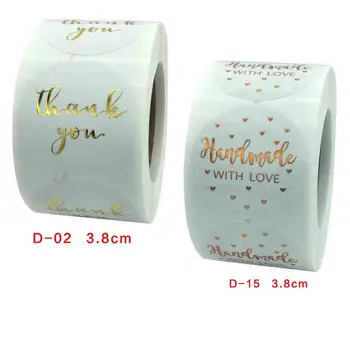 

1.5 Inch 3.8CM Big Size Gold Stamp Thank You Stickers White Chrome Paper Seal Label Handmade with Love Wedding Favor Box Decor