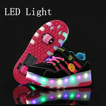 

Hot Sale Kids Boys Shoes with Two Wheels Children Shoes Glowing Sneakers Led Light up Kids Shoes For Boy Girl Shining Shoe