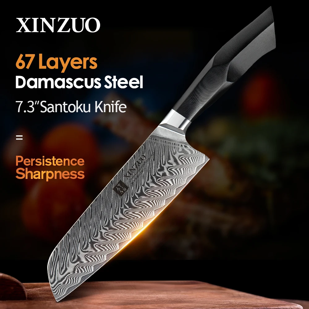 

XINZUO 7.3" Inch Santoku Knife VG10 Damascus Steel Ergonomics Handle New Kitchen Knives Persistence Sharpness Cleaver Meat Knife