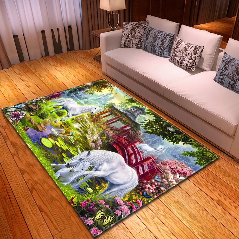 

Merry Christmas Decoration Unicorn Door Mat Animals Printing Flannel Floor Mat Non-slip Mat Home Decoration R3470