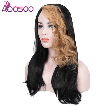 

AOOSOO long Straight Synthetic Wig For Women Natural Ombre Black To brown Color Hair With Bangs Heat Resistant