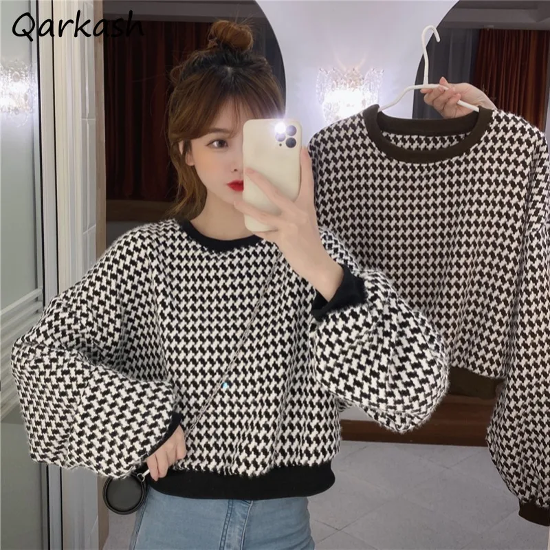 

Pullovers Women Spring All-match Design Clothing Sweater Students Holiday Vintage Loose Cropped O-neck Newest Ulzzang Daily Ins