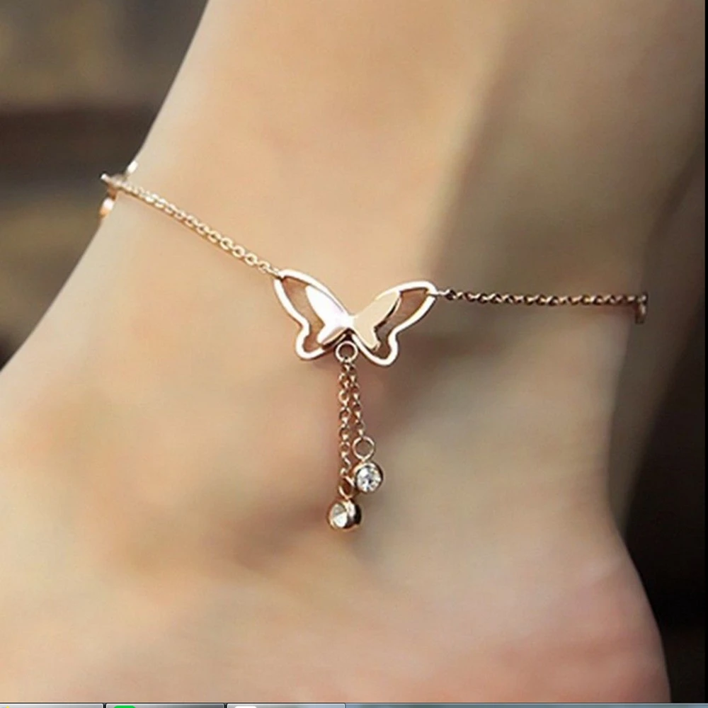 1pc Stainless Steel Anklet Simple Wild Adjustable Length Butterfly Crystal Ladies Anklet Foot Chain Bracelet Gift Wholesale 1pc Stainless Steel Anklet Simple Wild Adjustable Length Butterfly Crystal Ladies Anklet Foot Chain Bracelet Gift Wholesale