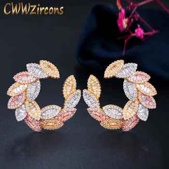 

CWWZircons 3 Tone Gold Color Full Micro Pave Cubic Zircon Big Drop Earrings Fashion Luxury Bridal Wedding Jewelry Brincos CZ685
