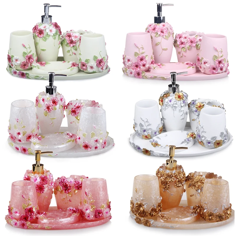 Resin Wash Romantic Bathroom 5pcs set With Tray European-style Fashion Bathroom Accessories Set Wedding Combination Xmas Decor