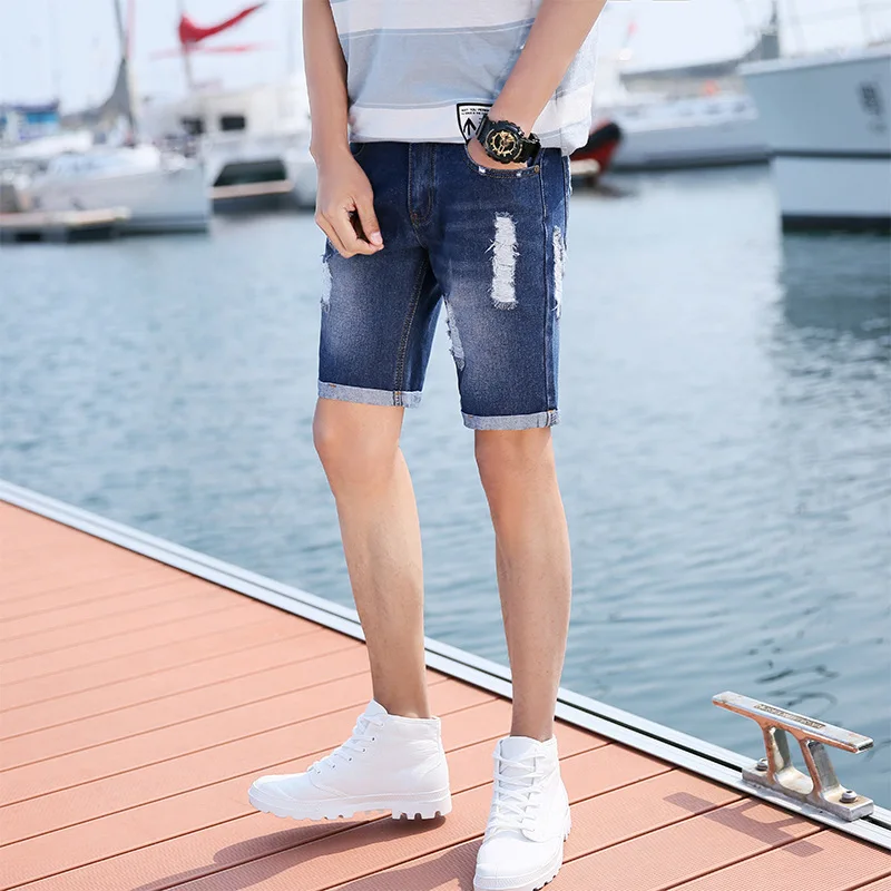 Повседневные Модные мужские джинсовые шорты однотонные прямые шорты из джинсовой ткани джинсы длиной до колена Masculino Большие размеры