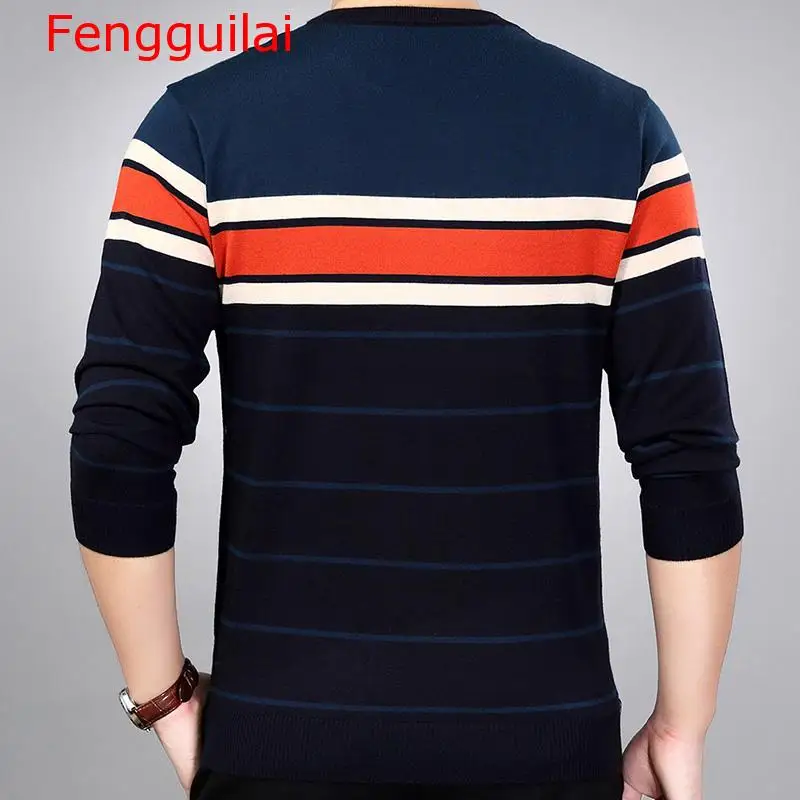 Fengguilai бренд корейский стиль Тонкий полосатый свитер Мужская одежда Джерси платье роскошный пуловер и свитеры для мужчин осень