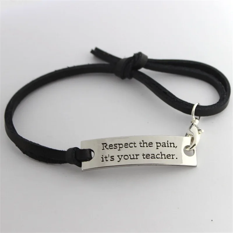 12 шт., уважайте боль, это браслеты для ваших учителей, черный кожаный шнурок, браслеты для женщин и мужчин, учительские ювелирные изделия, подарки на день благодарения, хит