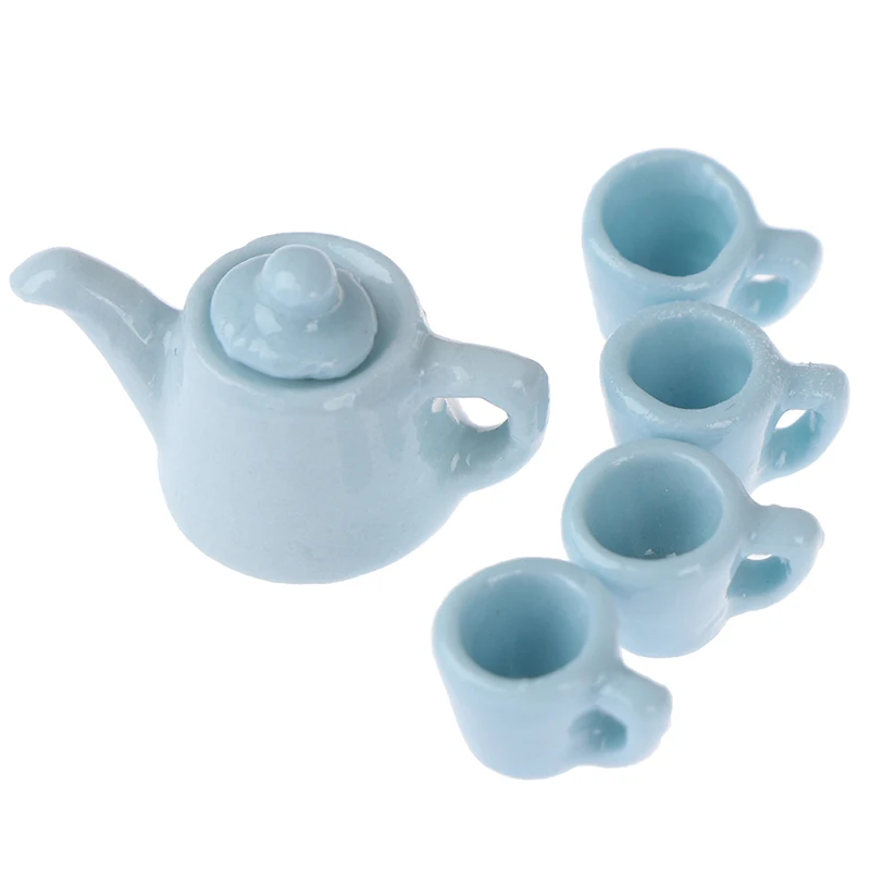 1Set Ceramic Scale 1:12 Doll House Miniature Porcelain Tea Cup Set Tableware Kitchen Dollhouse Teapot DIY Toys 16