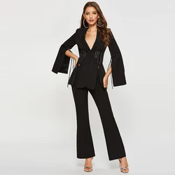 Pantalon évasé noir tendance rétro pour femmes 