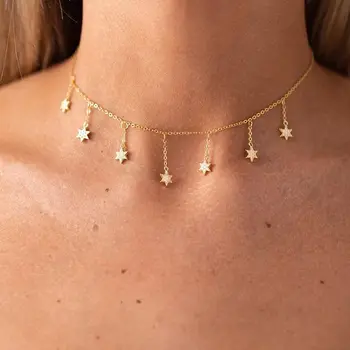 2019 High quality fine 925 sterling silver pave AAA cubic zirconia delicate chain Star charm tassel chain choker women necklaces