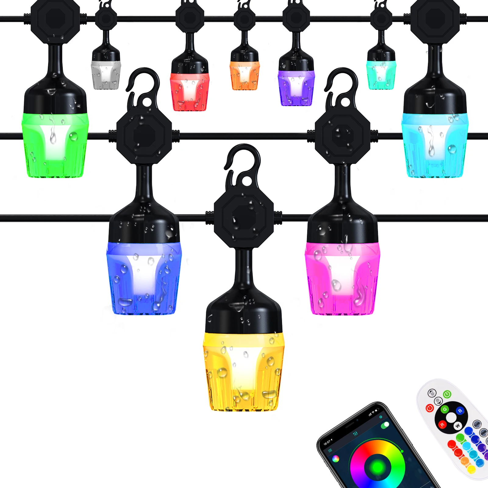 Гирлянда вечерние чная с круглыми лампочками LED лента яркими прозрачными уличный