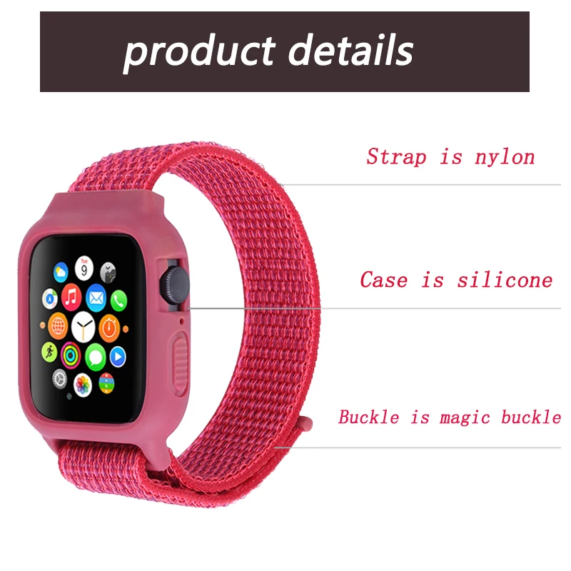 Чехол+ ремешок для часов apple watch band iwatch 5 4 3 pulseira correa apple watch 42 мм 44 мм 38 мм 40 мм нейлоновый браслет+ силиконовый чехол