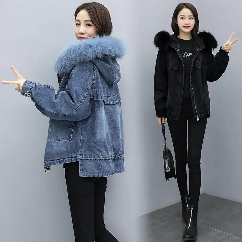 New 2021 Winter Women's Denim Jacket Female Jean Coat Women Parka Plus Size 3XL Thick Black Jackets Ladies Coats Outerwear |