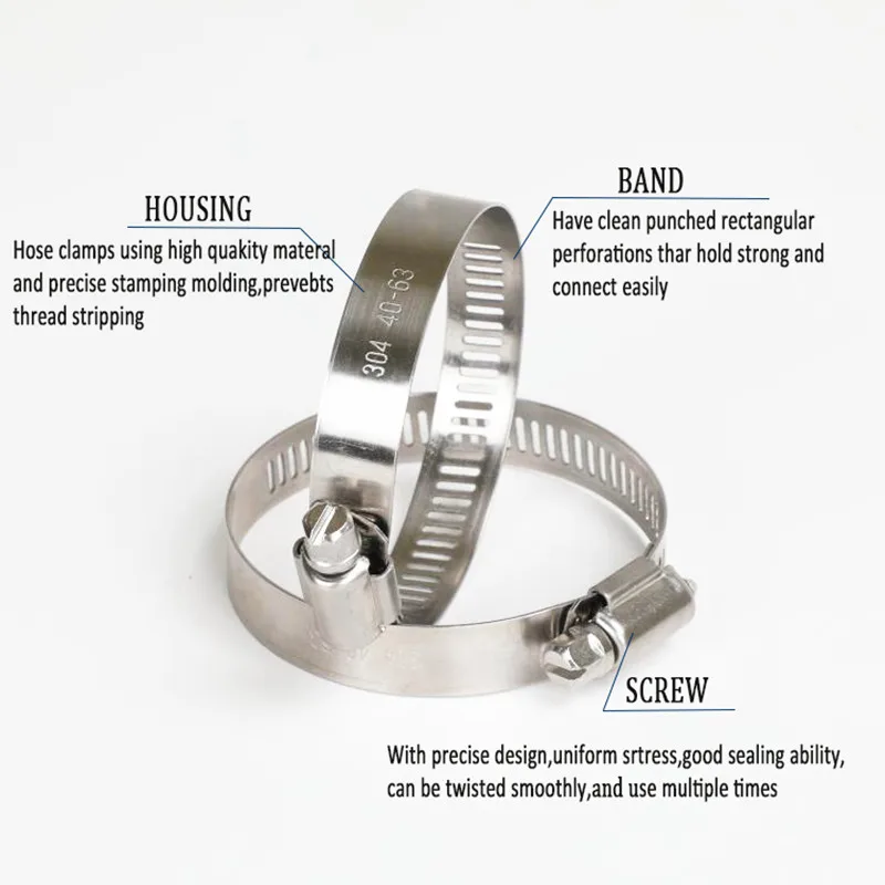 8mm-700mm Stainless Steel Adjustable Drive Hose Clamp Fuel Line Worm Size Clip Hoop Snap American Hose clamps 10pcs