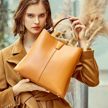 

Women's Leather Bags Spring and Summer New Fashion Handbag Female Atmosphere Cattle Leather Bag Women Bucket Bag