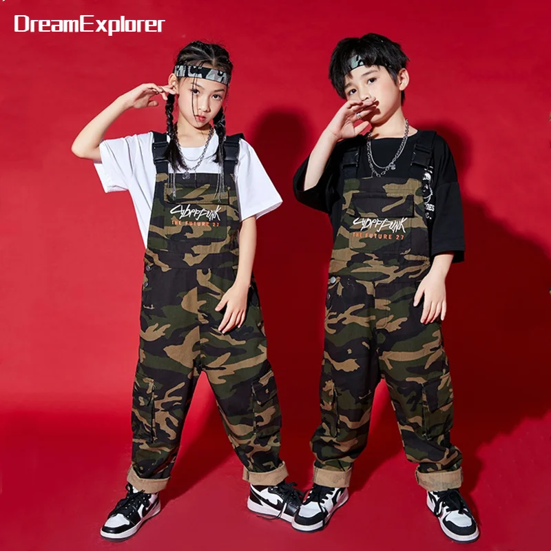 

Boys Hip Hop Camouflage Overalls Girls Dungaree Children Jumpsuit Kids Loose Romper Clothes Teen Dance Wear Costumes Streetwear