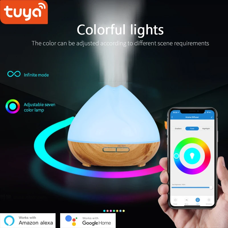 Alexa Tuya Controle Inteligente Vida Umidificador com Luz Rgb App sem Fio Controle Remoto Wifi Aroma Difusor Google Casa Compatível