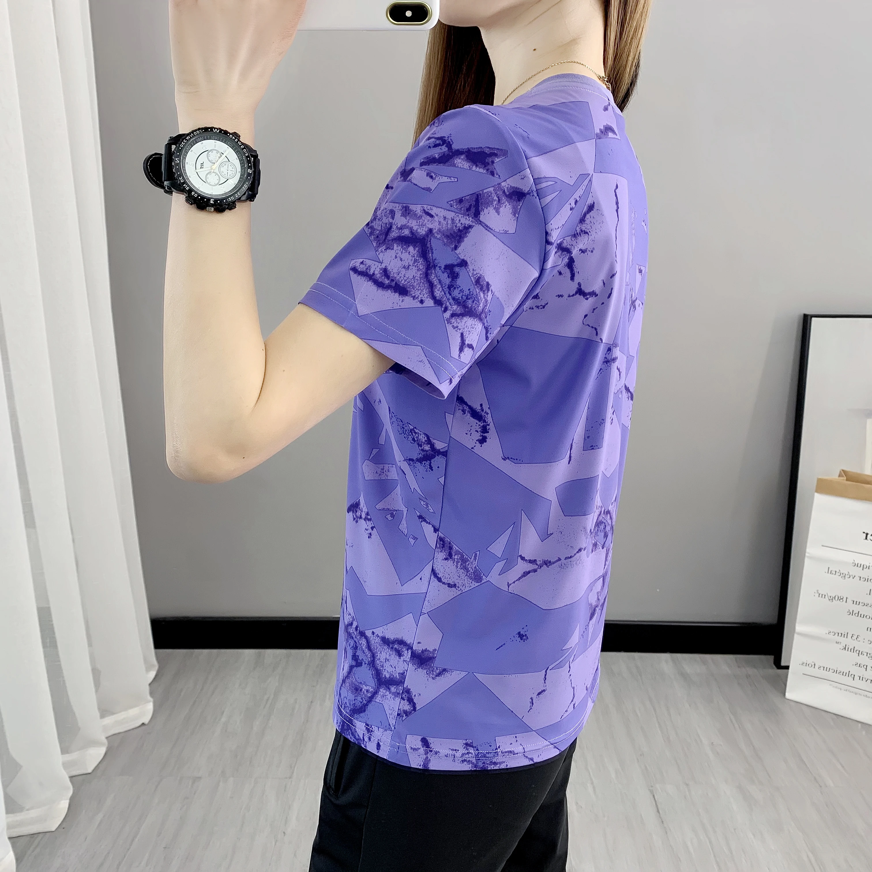 Sport T Shirt Hiking Quick Drying T-Shirt Outdoor Sport Climbing Camping Trekking Stretch Short Sleeves Ice Silk Breathable Round Neck Tops