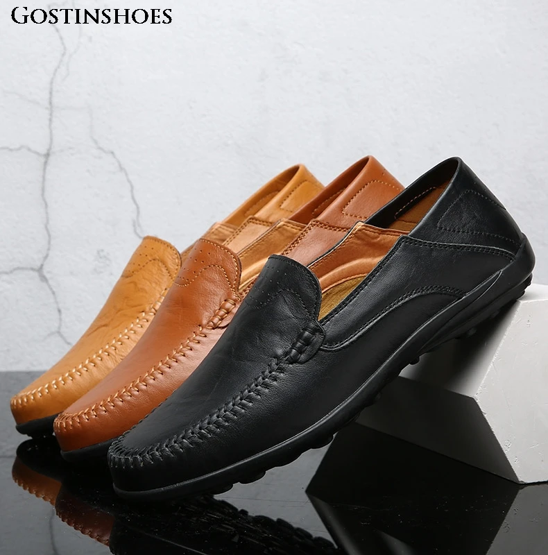 Men Casual Shoes Summer Genuine Leather Loafers Moccasins Slip On Men's Flats Homme Male Driver | Обувь