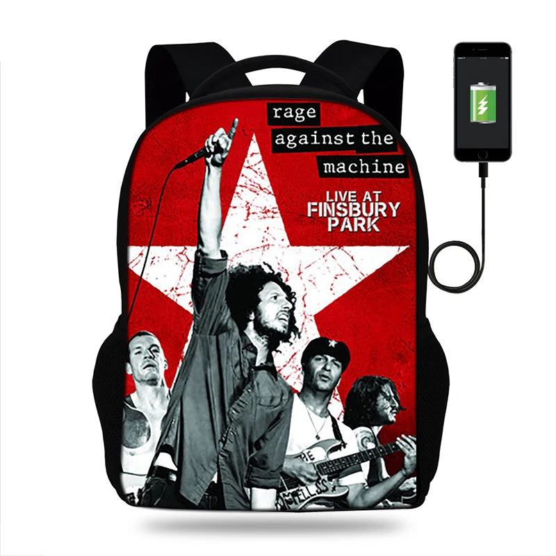 Rage Against The Machine Rock SchoolBags подростковые рюкзаки для мальчиков и девочек Детские ортопедические рюкзаки mochila escolar Usb зарядка сумка для книг