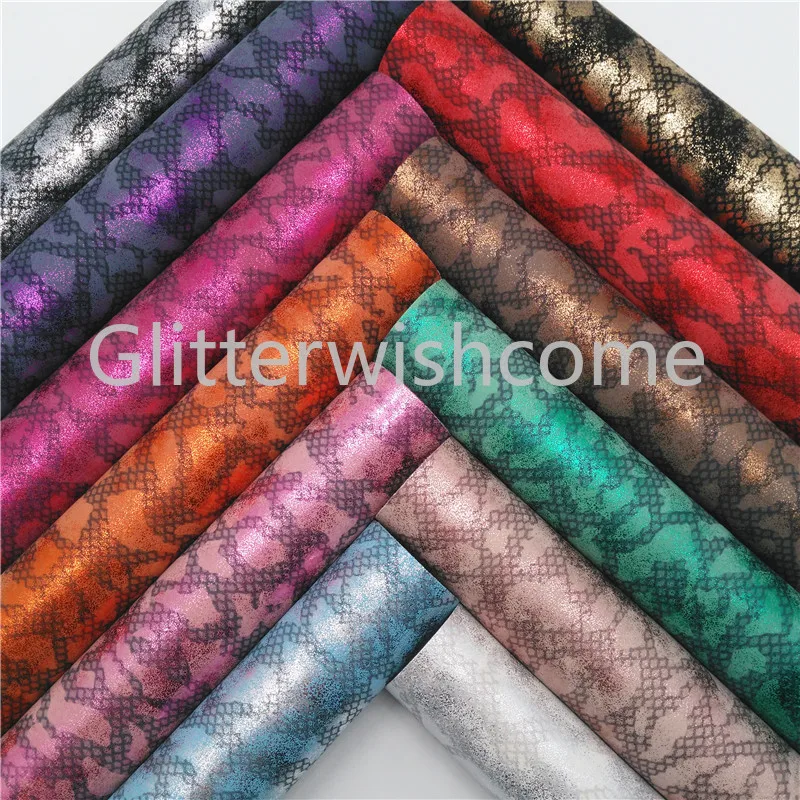 Glitterwishcome 21X29 см A4 размер винил для бантов Металлическая Змея искусственная кожа ткань, синтетическая кожа листы для бантов, GM483A