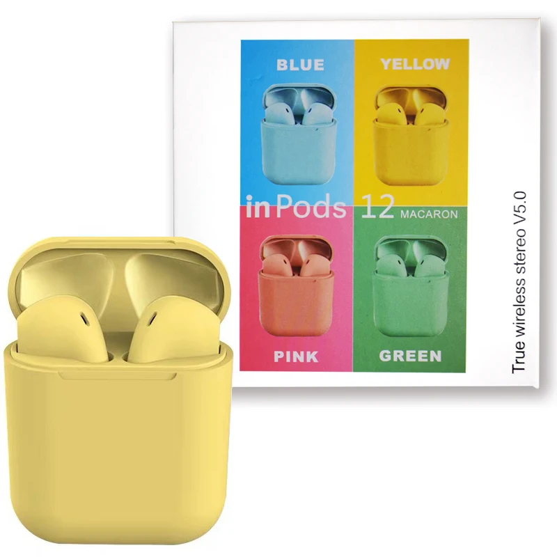 Yellow with box Inpods12 макарун стильные настоящие беспроводные наушники Bluetooth 5,0 глубокий бас pk pods2 Air Pro3 i10000 i50000 i9999 i90000 pro TWS - Цвет: Yellow with box