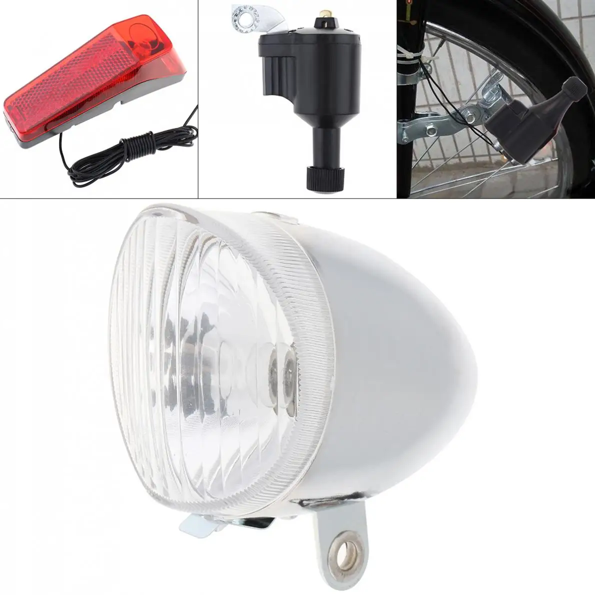 

6V 3W White Bikes Bicycle Dynamo Lights LED Self-powered Front Light Headlight and Rear Light LED Lamp Set Safety for Bicycle