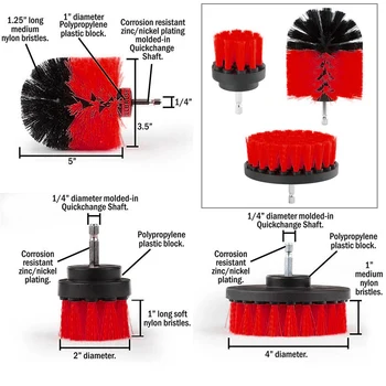 

Tiles Brush Showers 3pcs Set Rotary Cleaning Tool Kit Accessory Nylon Red