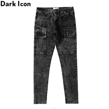 

Dark Icon Front Big Pockets Jeans Men Skinny Jeans Washing Material Denim Pants Man