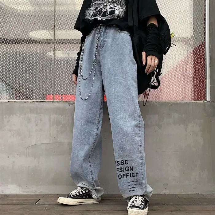 Ins Light Jeans Men Cool Graffiti Print 