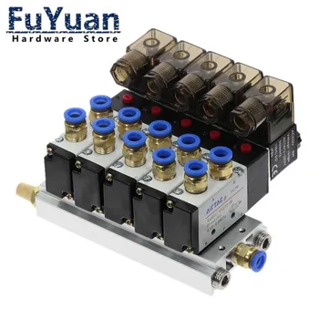 

5Way 4V210-08 12V 24V 110v 220v 5 Pneumatic Solenoid Valve Muffler 4mm 6mm 8mm 10mm 12mm Quick Fitting Base Set DIY