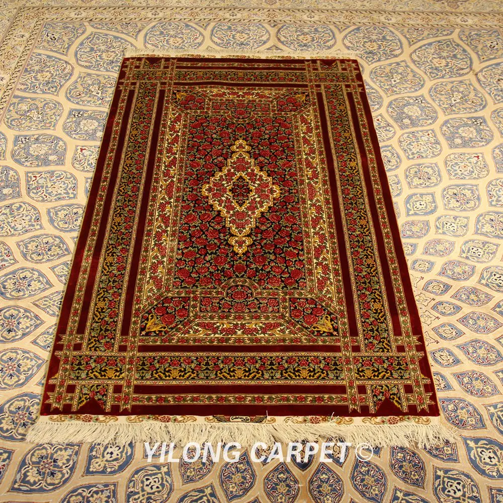 YILONG 3'x 5' Vantage персидский шелк красные цветы ковер ручной узлом восточные ковры(ZQG310A