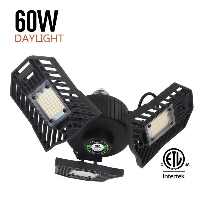 60 Вт E26 360 градусов светодиодный светильник для гаража s потолочный светильник тройное свечение деформируемый светильник для гаража светодиодный светильник для цеха - Цвет: 60W black