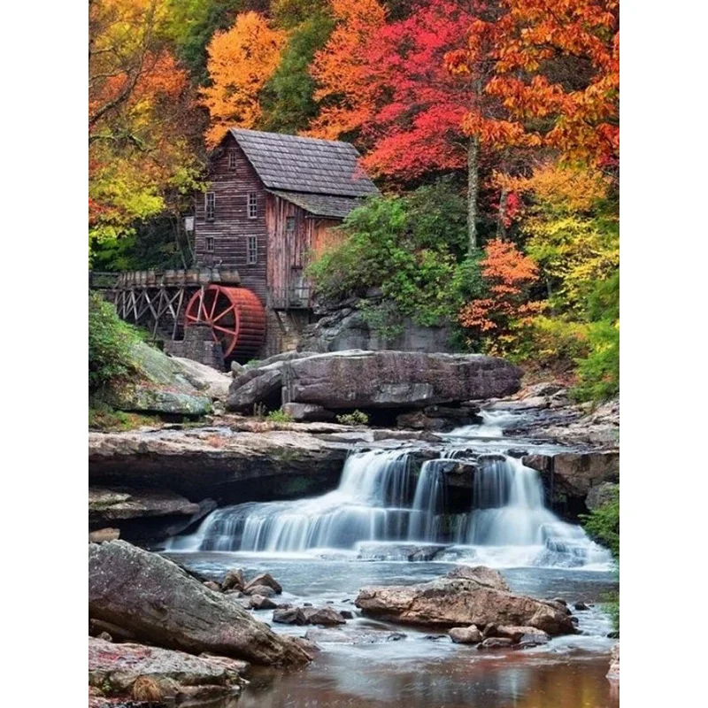 

Diamond embroidery 5D DIY diamond painting autumn house creek diamond painting cross stitch rhinestone mosaic