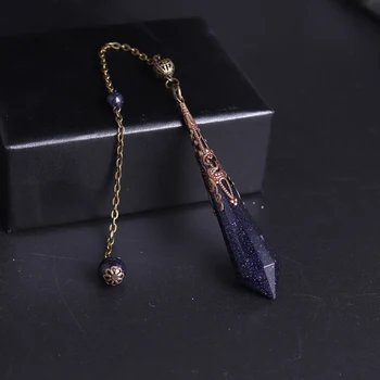 

1PCS Hot Sale Reiki Druzy Chakra Blue Sandstone Natural Stone Pendulum Pendant Necklace Amulet Jewelry For Radiesthesia