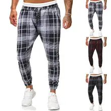 Мужские повседневные штаны в клетку, уличные Длинные повседневные спортивные штаны, облегающие брюки, штаны для бега, спортивные штаны, мужская одежда