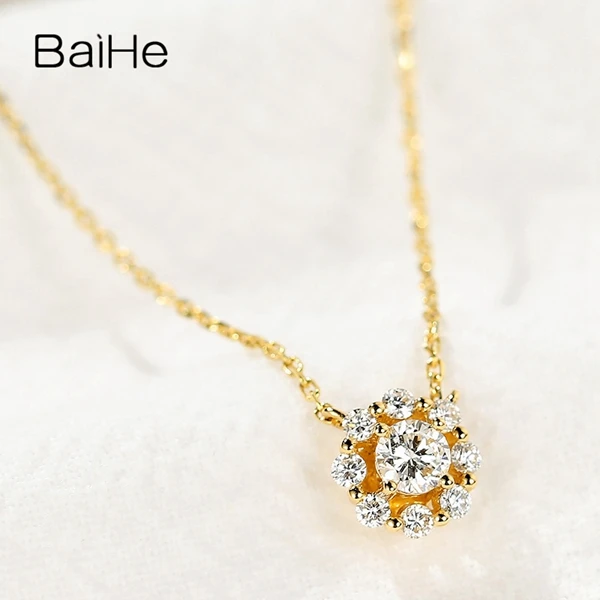 BAIHE Solid 18K желтое золото всего 0.47ct Сертифицированный H/SI натуральные бриллианты женские свадебные ювелирные украшения подарок ожерелья