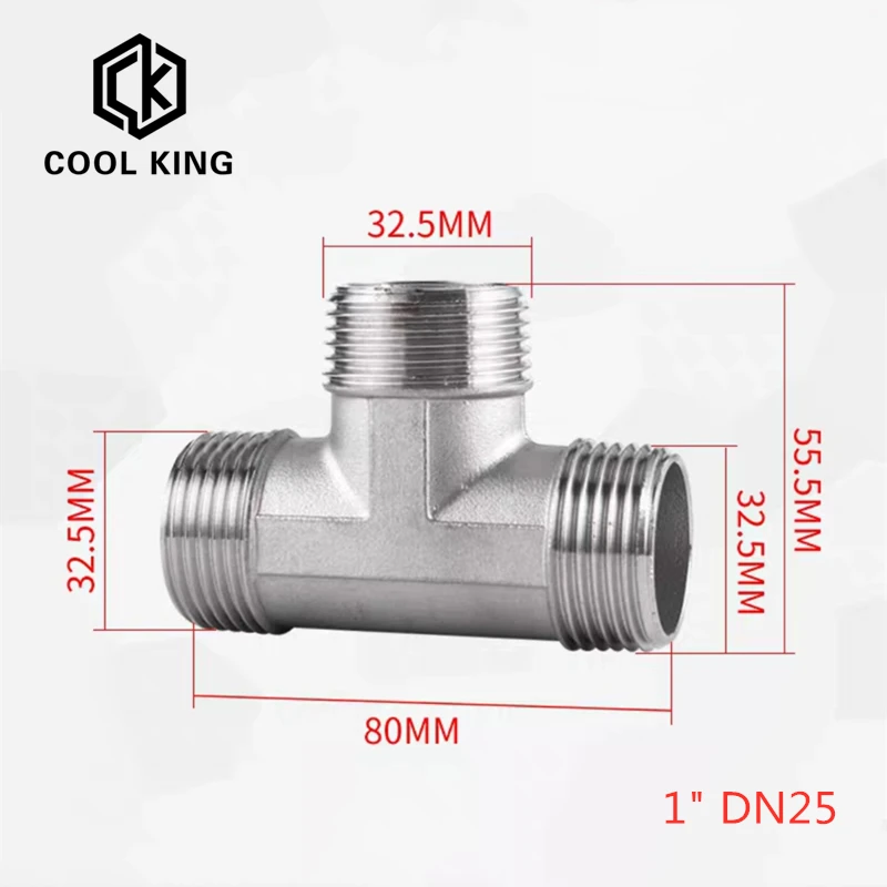 Pipe Fitting BSP male + male + Female Threaded 3 Way Tee 1/4" 1/2" 3/4" 1" 1-1/4" 1-1/2" 304 Stainless Steel