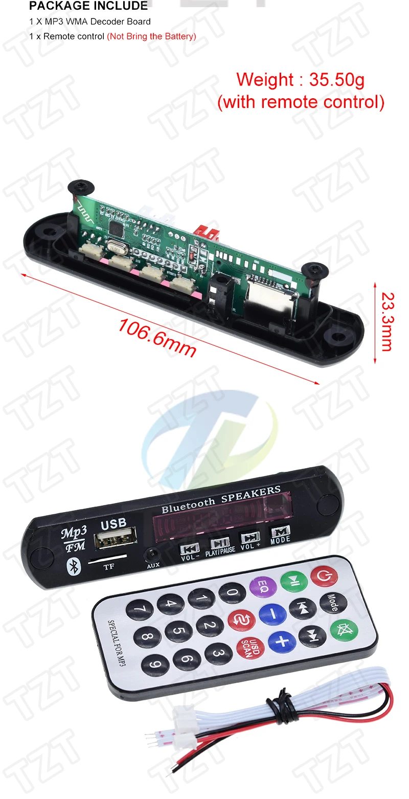 TZT 1/2/5PCS Neueste Ankunft Drahtlose Bluetooth 12V MP3 WMA Decoder Board Audio Modul USB TF Radio Für Auto zubehör – Detail 2