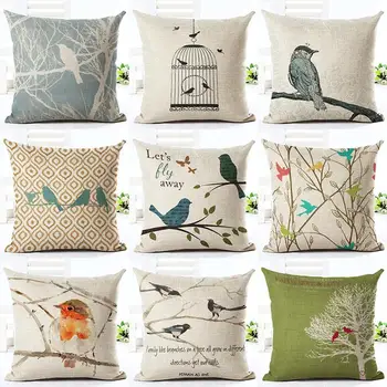 

Cute Bird Pattern Throw Pillow Case Office Sofa Square Waist Cushion Cover Decor