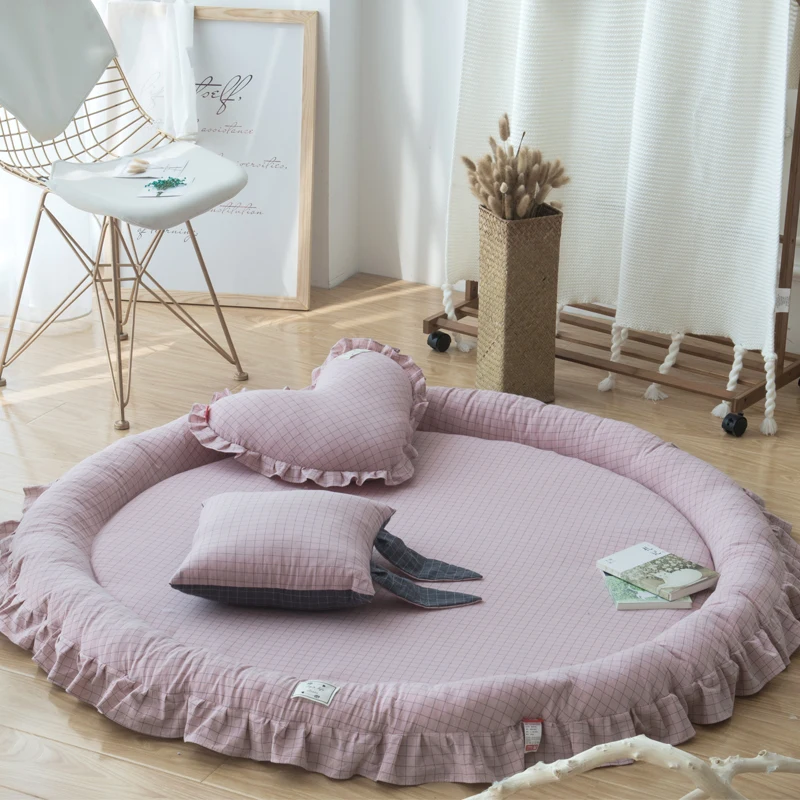 

New Style Full Cotton Bedroom Crawl Mat Living Room Round Carpet Tent Bed Curtain Floor Mat Machine Washed CF