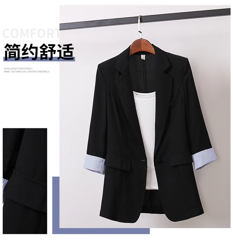 New Spring Summer Korean Cotton Linen Blazers Women Slim Patchwork Striped Large Size Blazer Work Wear Single Button Coat Mw863