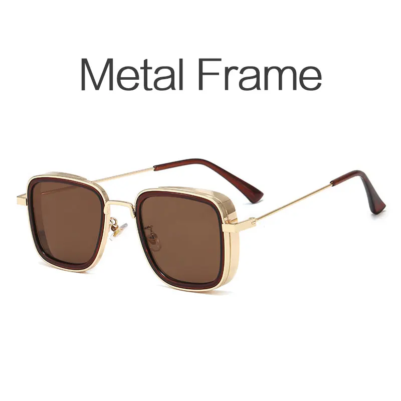 HUHAITANG Vintage Square Sunglasses Men Classic Steampunk Mens Sun Glasses For Women Luxury Brand Outdoor Shades Small Sunglases - Цвет линз: Gold Brown