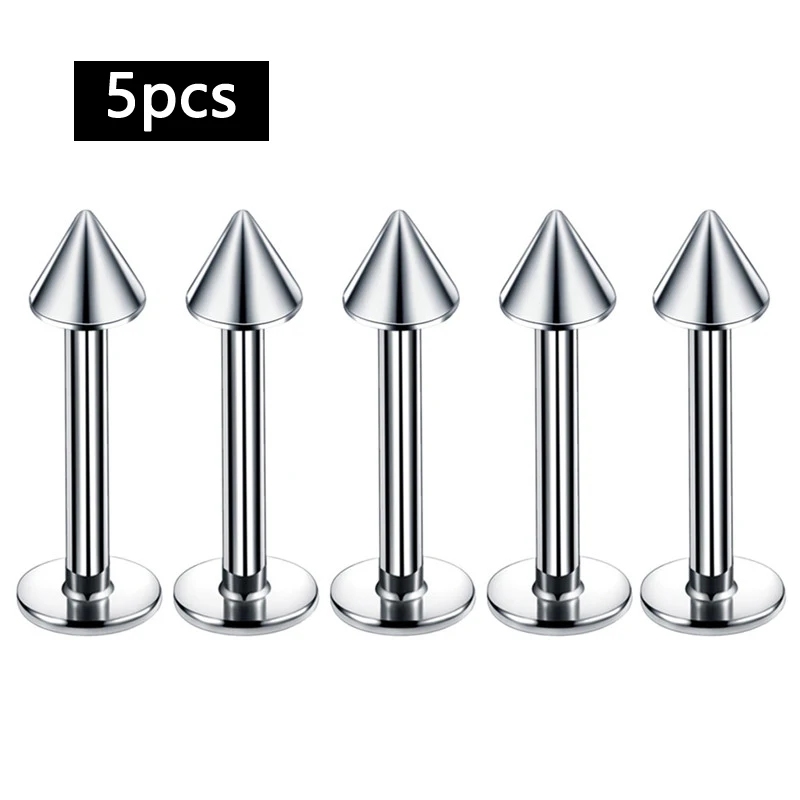 Silver Cone 5pcs Хирургическая сталь, промышленный пирсинг для губ, 5 шт./лот, 18 г, спираль, 3 мм, шарики, кольца для губ, серьги для пирсинга хрящей, ювелирные изделия для тела - Окраска металла: Silver Cone 5pcs