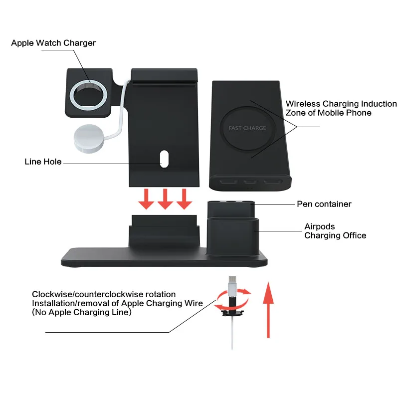 3 в 1 10 Вт Qi Беспроводное зарядное устройство Подставка для iPhone X 8 samsung Быстрое беспроводное зарядное устройство для Apple watch 4 3 2 зарядное
