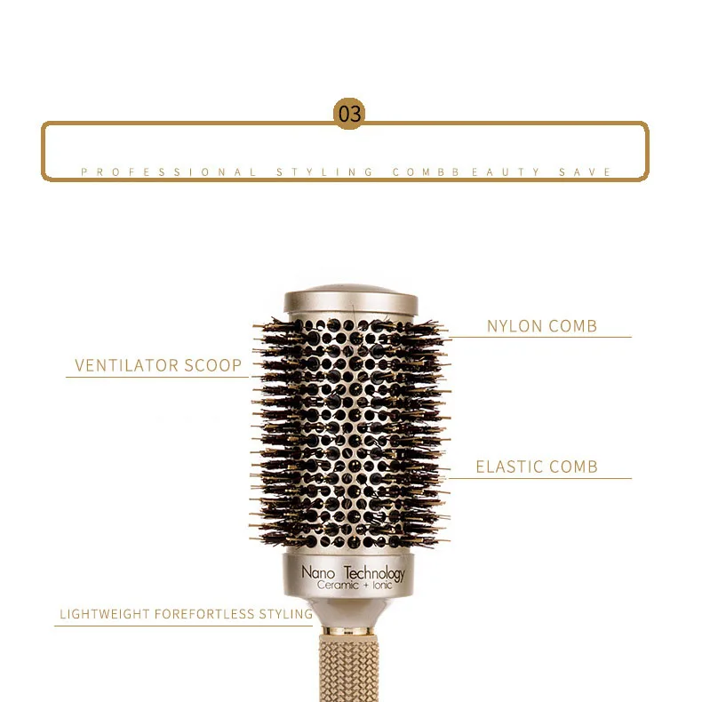 Hair Brush Bristle Comb Brush Heat Conduction Air Aluminum Tube Ceramic Roller Styling Hair Comb Tool 4 Pcs